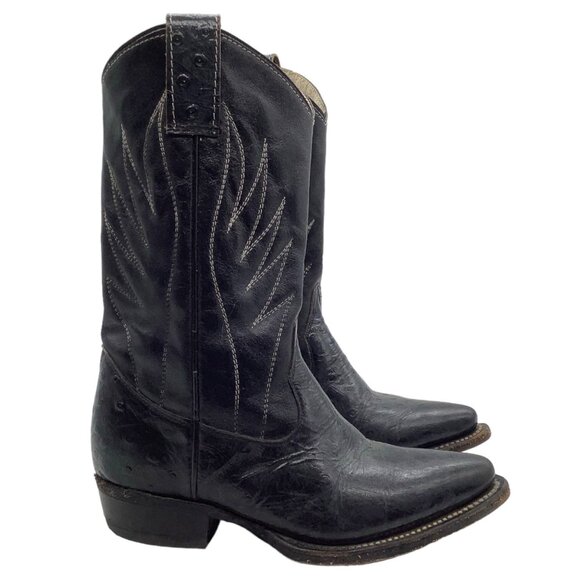 Vintage RALEIGH Kids Sz 1 Ostrich Leather Cowboy Boots Embroidered Wing 4156 VTG - Picture 2 of 12